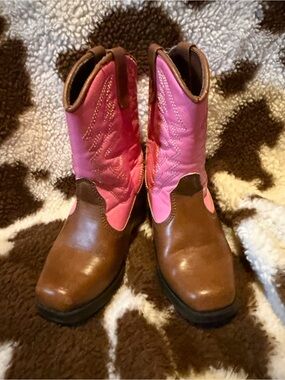 Girls Brown Leather & Pink Shaft Western Boots - Youth Cowboy Style